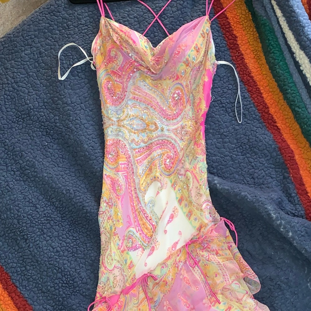 Diane Freis Vintage Silk Dress Beaded Size 10 Malibu Pink Barbie